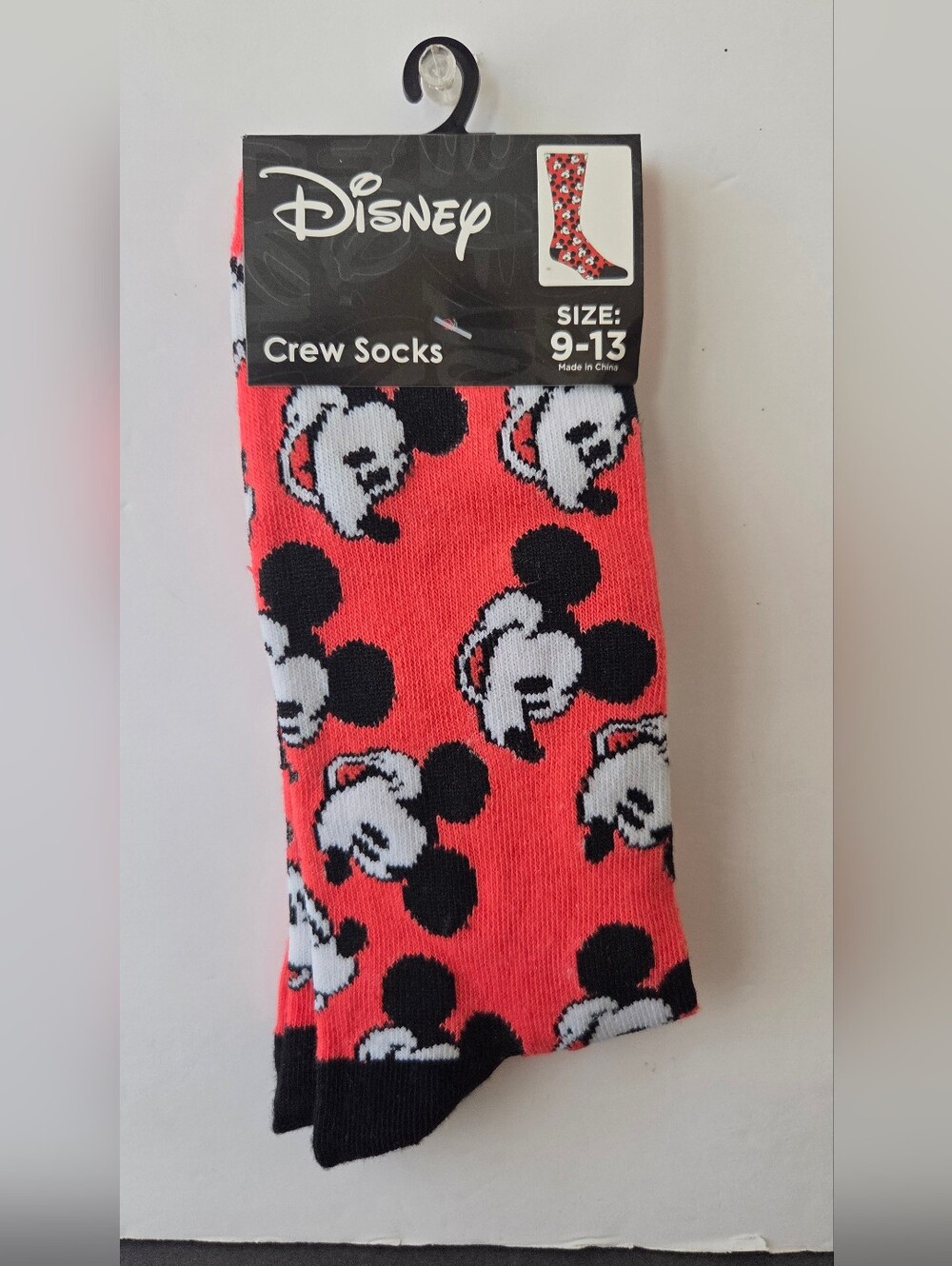 Disney Mickey Mouse Red Crew Socks NWT Size 9-13